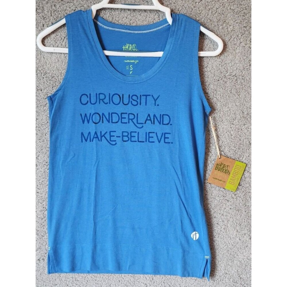 NEW Raw Threads Women's Tank Top "Curiosity Wonderland Make-Believe" Blue Sz‎ S